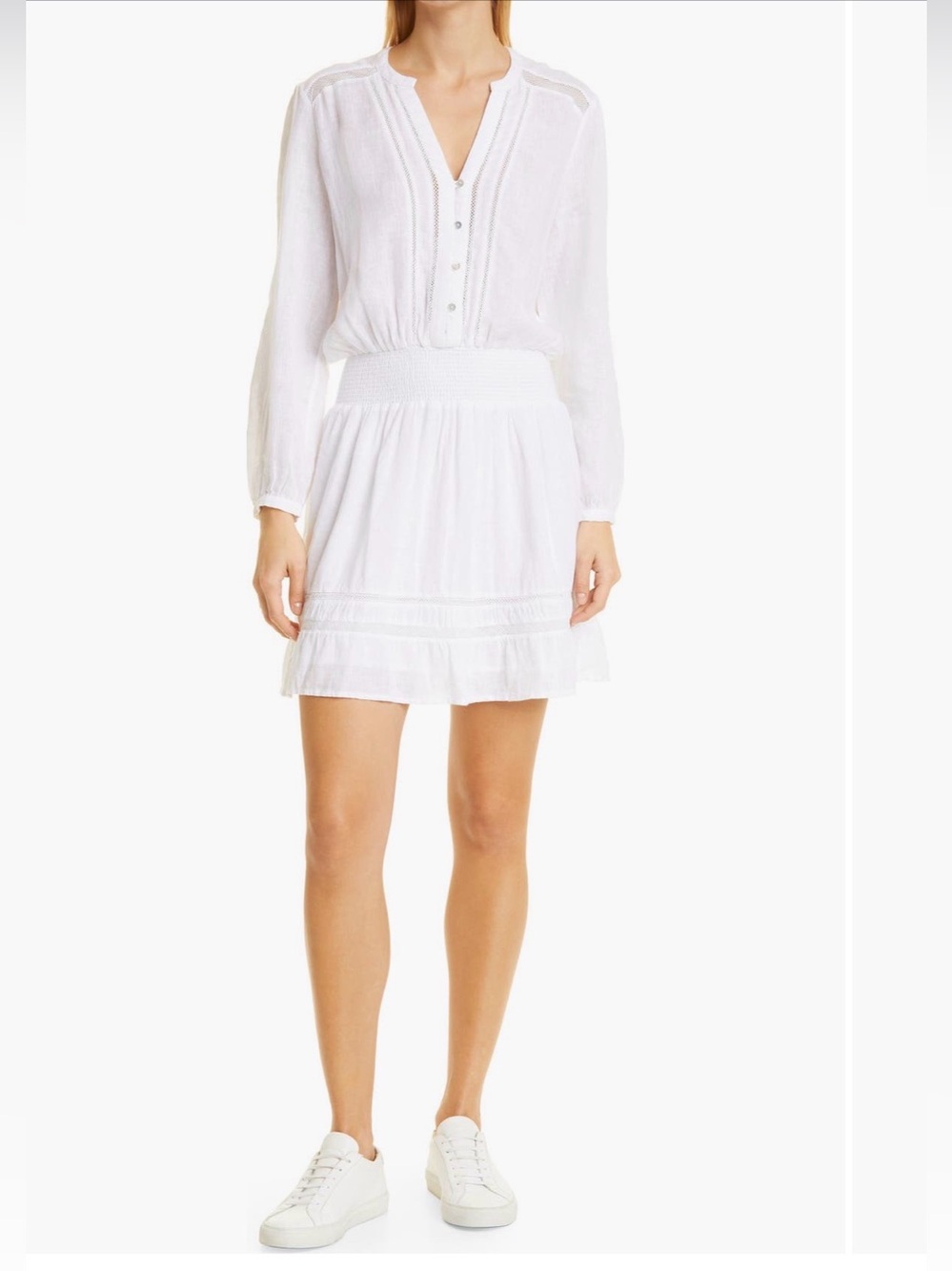 Rails White Jasmine Long Sleeve Smocked Waist Mini Dress